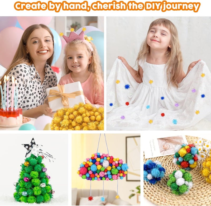 NACHLYNN 1000 Glitter Pom Poms Bulk 4 Sizes Assorted Soft Fluffy Pom Poms for Crafts DlY Decorations Activities with A Storage Bag (Multicolor) - Image 5